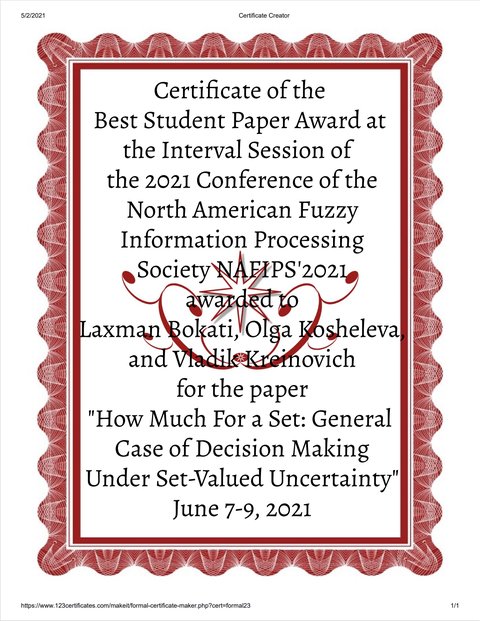 Certificate: Best Student Paper Award, NAFIPS 2021