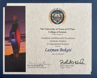 Certificate: Academic and Research Excellence, UTEP College of Science, 2022